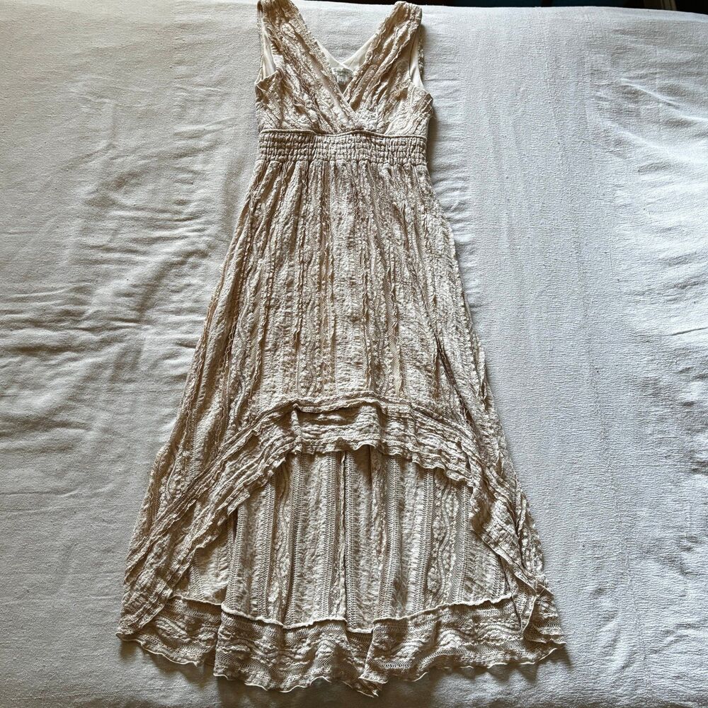 Dressbarn Cream Lace High-Low Maxi Bohemian Romantic Dress